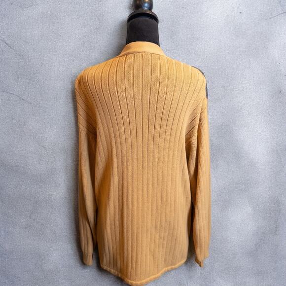 Vintage 90s Lizsport Tan Gray Argyle Knit Cotton Cardigan Sweater Large - Picture 5 of 9